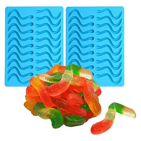 OFKPO 2 Pack Of Gummy Worm Mold With 2 Droppers Silicone Molds Approved Gummy, Candy Jello,Chocolate, Cake Cover