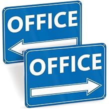 2 PC Office Signs, 7x10 Aluminum Reflective Blue Office Door Sign with Left and Right Arrow, Rust-Resistant, UV Printed