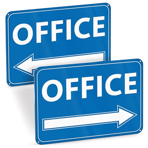 2 PC Office Signs, 7x10 Aluminum Reflective Blue Office Door Sign with Left and Right Arrow, Rust-Resistant, UV Printed