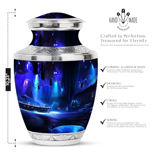 Image of Banquet Hall Funeral Urns For Human Ashes - Customized Urn Women - Cremation Urn For Ashes Dad - Burial Urn For Ashes Adult Male - Personalized Cremation Urns - 10 Inch Large With Velvet Bag