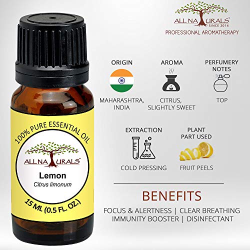 Image of All Naturals Lemon (Maharashtra) Essential Oil 100% Pure for Pigmentation, Itchiness and Freshness - 15 mL