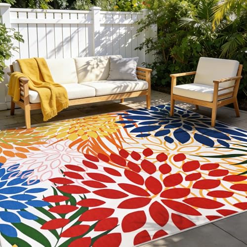Yinhua Dahlia Floral Outdoor Rug 5x7