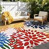 Yinhua Dahlia Floral Outdoor Rug 5×7 Colorful Indoor Outdoor Rugs Washable Patio Rug Non Slip Large Flower Area Rug Low Pile Outdoor Carpet for Patio, Deck, Porch, Balcony, Camping, Red and Blue