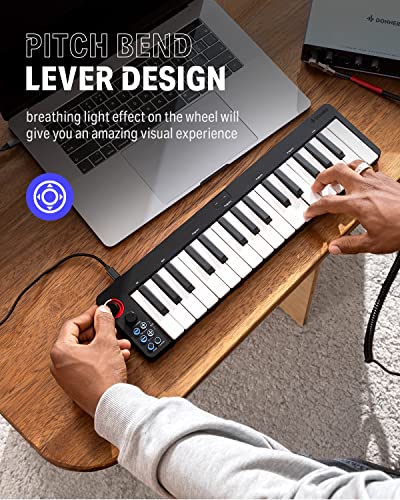 Image of Donner USB MIDI Keyboard Controller Mini 32-Key N-32 with Screen, Sequencer, Chord, Bend Sound Effects by Light-up Joystick for Mac /PC, Music Production Software, 40 Teaching Courses