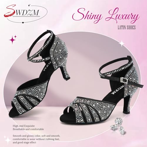 SWDZM Women Rhinestone Ballroom Dance Shoes Latin Salsa Performance Dancing Shoes2