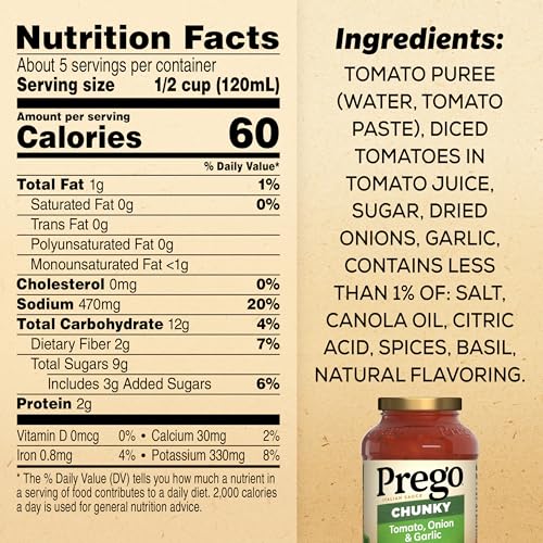Image of Prego Chunky Tomato with Garlic and Onion Pasta Sauce, 24 Oz Jar (Case of 12)