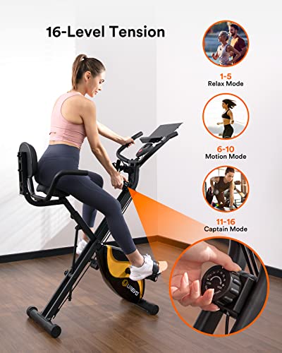 UREVO Heimtrainer, zusammenklappbares Fitnessfahrrad,Fitnessbike mit 16 magnetischen Widerstandsstufen, 150 kg belastbar… – Bild 3