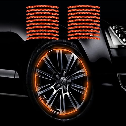 Image of 20PCS Car Wheel Hub Strong Reflective Stickers for Cars Night Safety Warning Reflective Stripe Decal Auto Motorcycle Wheels Rim Cycling Bicycle Truck Car Stickers (Orange)
