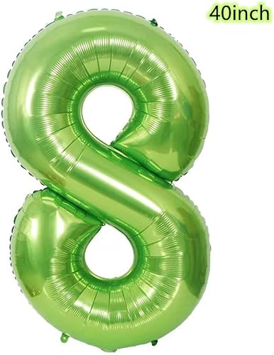 Miniatura 2 de Globo verde de 40 pulgadas con corona número 8, globo gigante de papel de aluminio con el número 8, globos de decoración de cumpleaños de la selva,