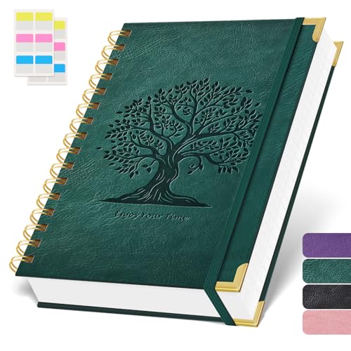 ROBCURSE Carnet A5, 300 pages/150 feuilles, couverture rigide, couverture en cuir gaufré arbre, journal ligné à double spirale pour homme et femme, papier...