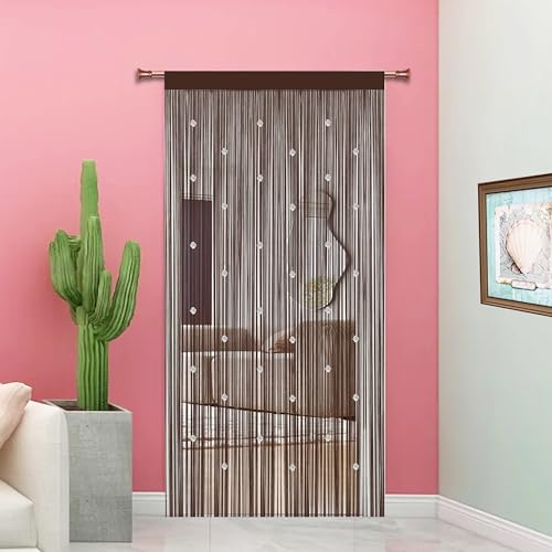 Taiyuhomes Pantalla De Cortinas Cortina Puerta Exterior para Decoración del Hogar Tiras para Puertas Exteriores Terraza Cortinas Antimoscas Salon Dormitorio (Café, 90x200cm)