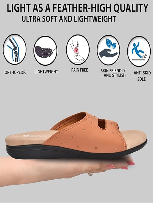 Image of HEALTH FIT EXTRA SOFT Women's Comfortable Memory Foam Doctor Slippers /Flip-Flops|Fashionable Casual & Stylish|Lightweight & Breathable|Outdoor Synthetic Casual Chappals Sandals Ladies & Girls HF25