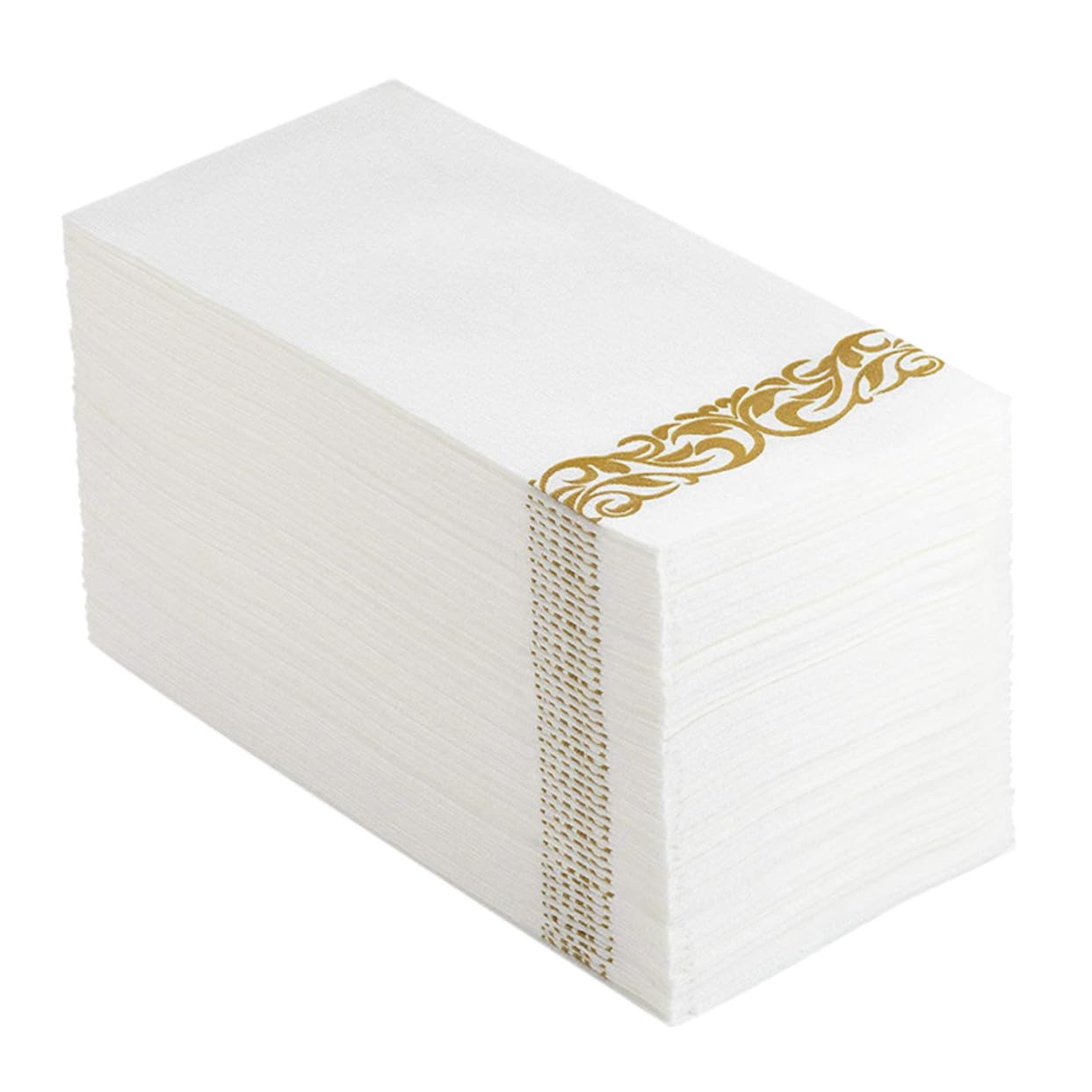 100 Stück Einweg Gästetücher Weiße Weiche Papierservietten mit Goldener Prägung Dicke Gefaltete Party Servietten für Hochzeit Geburtstag Cocktail und Festliche Tischdekoration