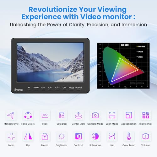 Eyoyo 03US-CP5B0169 7 Inch Camera Field Monitor, 1024X600 External Video Monitor With Sunshade Hd Ips Screen Photography Monitor Hdmi Av Input Support 1080P For Dslr Cameras thumb #2