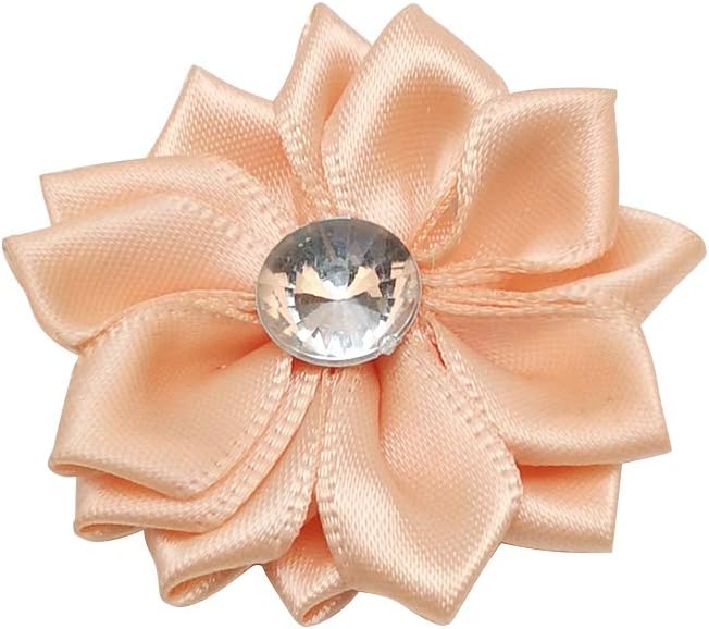 Chenkou Craft 40pcs Satin Ribbon Flower with Rhinestone Wedding DIY Appliques (Peach)