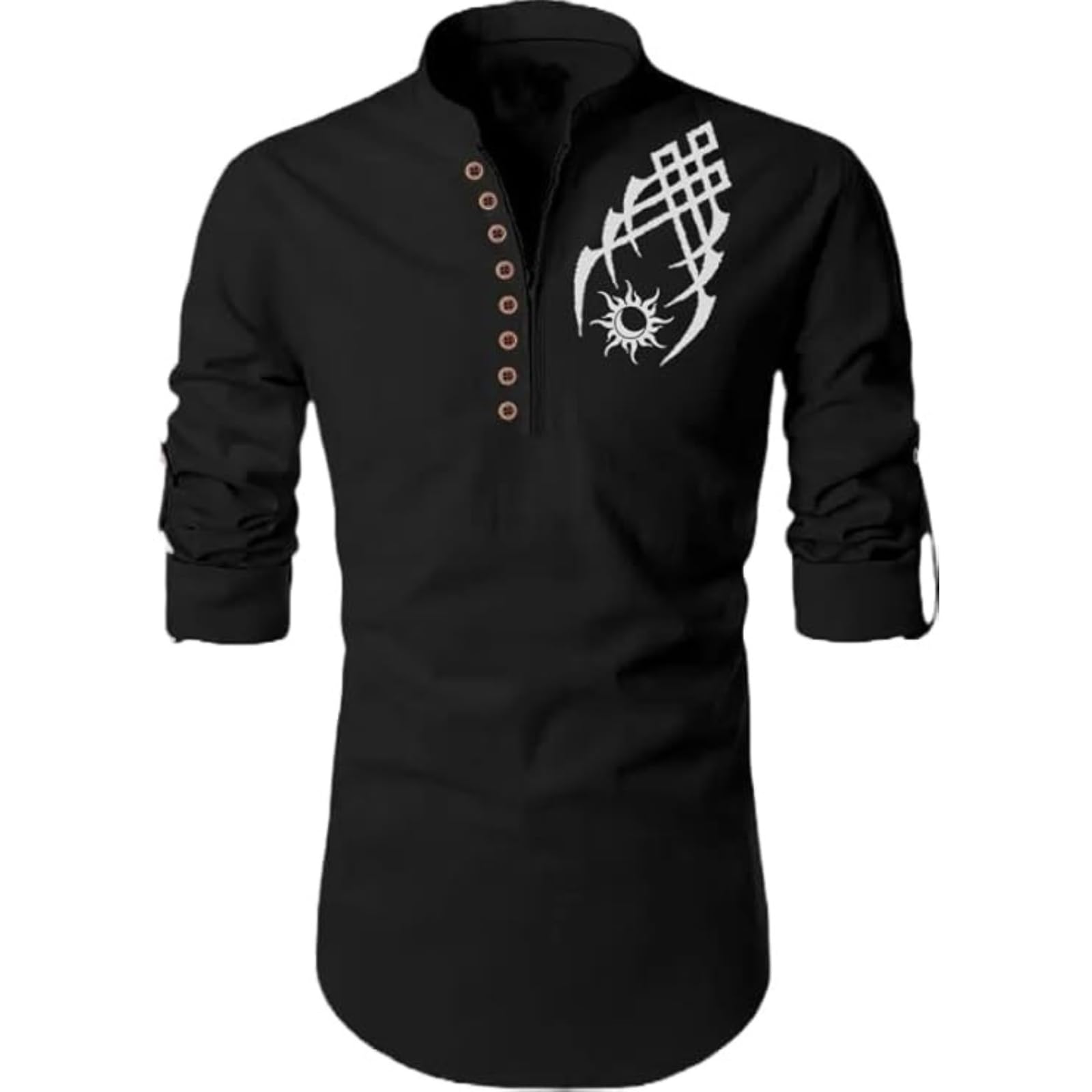 DEELMO Men's Full Sleeve Short Kurta Shirt with a Trendy Mandarin Collar Crafted from a Premium Cotton Blend