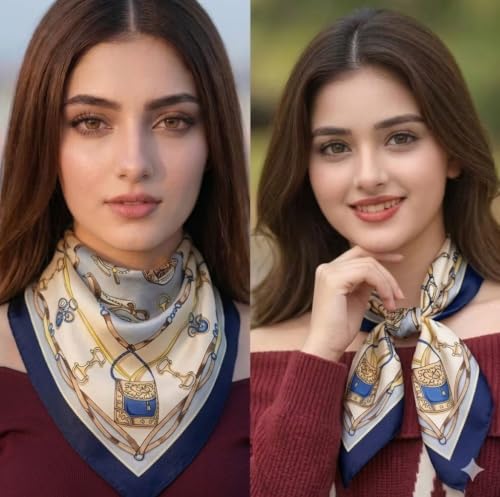 Image of Satin Square Head Scarf for Women, Floral Printed