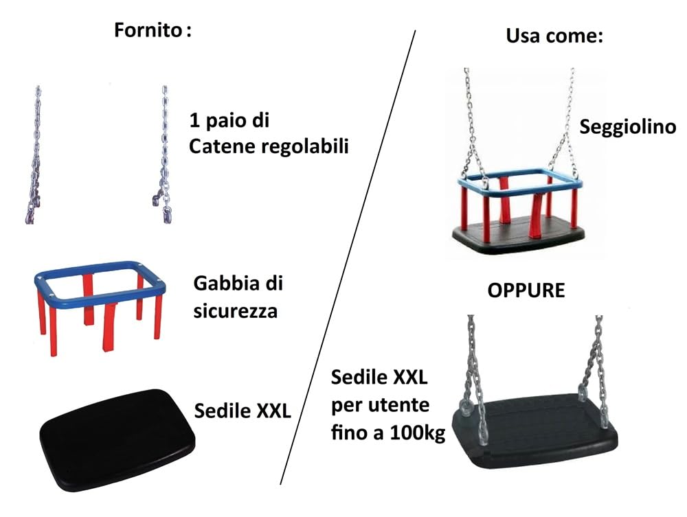 Sedile Altalena con Gabbia, Un Seggiolino di Gomma 2-in-1 con Catene Uso Commerciale per Asilo, Parco Pubblico
