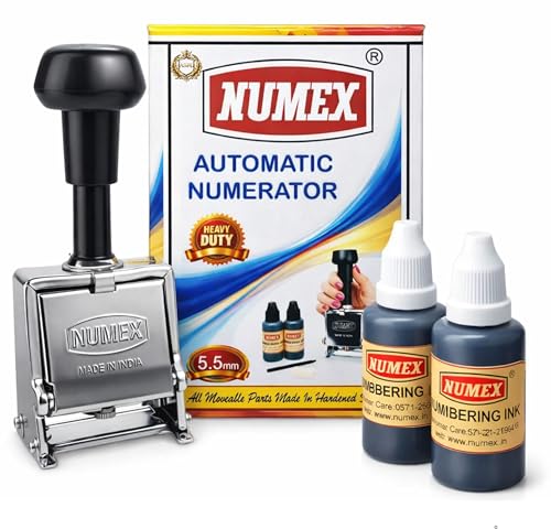 NUMEX Bill Book Automatic 6 Digit Numbering Machine | 5.5MM English Numerator | Black Ink x2 Combo | for Paper & Invoice Use | Pack of 1