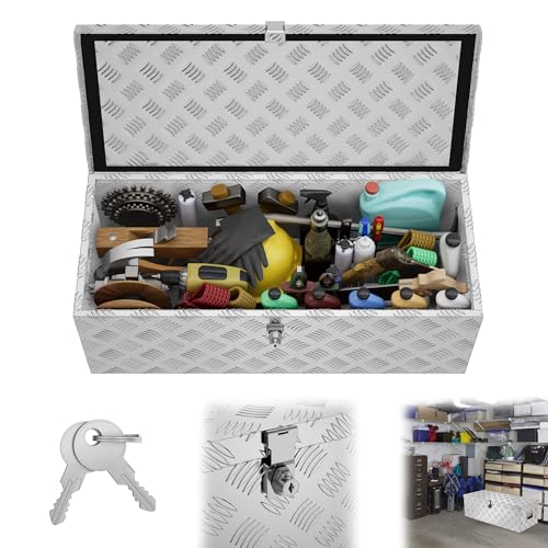 YRHome 60L Aluminium WerkzeugkisteAlubox Aluminiumkiste Transportbox Deichselbox Für PKW Anhänger Mit Verriegelungssystem Sicherheitsgriffe 2...