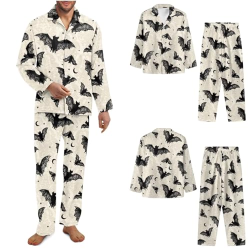 Halloween Couple Pajamas Matching Sets Long Sleeve Pajama Set for Women & Men Button-Down V-Neck Sleepwear House Wear4