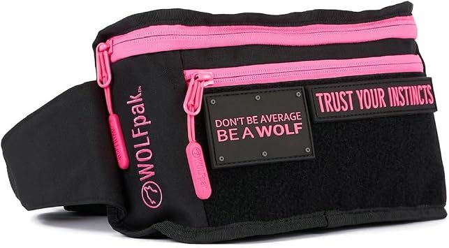 WOLFpak Tactical Fanny Pack Black Neon Pink | Hook & Loop Panel, Large Main Storage, Front Phone Pocket, Rear Slip Pocket, Interior Organization, Adjustable Waist Strap