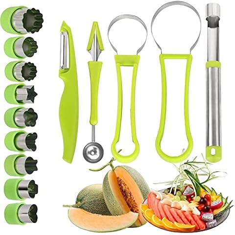 Verbesserter Melonenkugelschaufel-Set, 14-teiliger Satz 4-in-1-Edelstahl-Fruchtwerkzeug-Samenentferner Cover