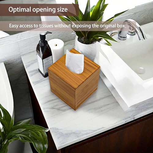 Chicvilla Tissue Box Cover Square, Teak Wood Tissue Box Holder with Slide-Out Bottom, Wooden Tissue Box Cover Cube for Bathroom, Bedroom, Dinner Table, 5.5 x 5.5 x 6.1 inches by Chicvilla - Image 4