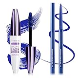 QIUFSSE Blue Mascara and Eyeliner Set,5D Colored Mascara Volume and Length Waterproof,Natural Volumizing Lengthening Curling Blue Mascara for Eyelashes,Suitable for Women Eye Makeup