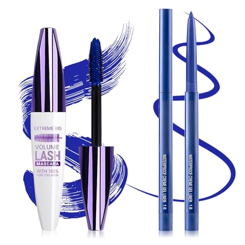 QIUFSSE Blue Mascara and Eyeliner Set 5D Colored Mascara for Eyelashes