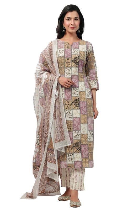 Janasya Women's Multicolor Cotton Ethnic Motifs Kurta Set