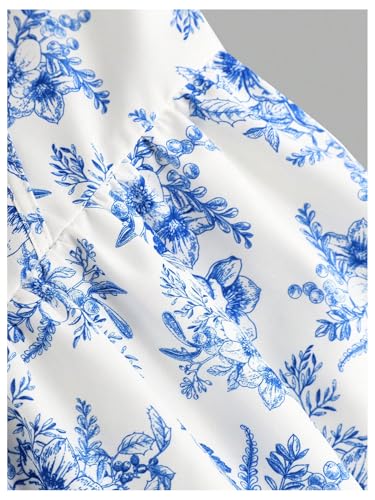 Floerns Girl's Floral Puff Sleeve A Line Dress Square Neck Ruched Boho Mini Dress4