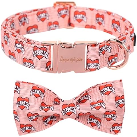 Unique Style Paws Valentiene's Day Dog Collar with Bow Heart Print Cotton Dog Collars Collar for Small Medium Large Dogs New Cover