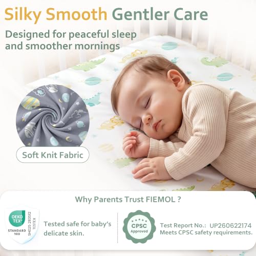 Image of Baby Bedside Bassinet Sheets Fitted, 33 inchx20 inch Compatible with Baby Delight Dream On Me & Most Rectangle Bedside Sleeper Bassinet Mattresses, Super Soft Microfiber Green Dinosaur Planet