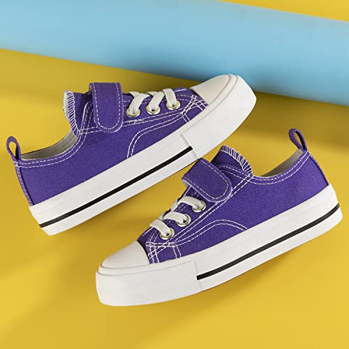 Zoroadke Kids Low Top Canvas Shoes Boys Girls Adjustable Strap Casual Sport Shoes School Shoes Non Slip Hook And Loop Sneakers Purple Size 1 #TOP6