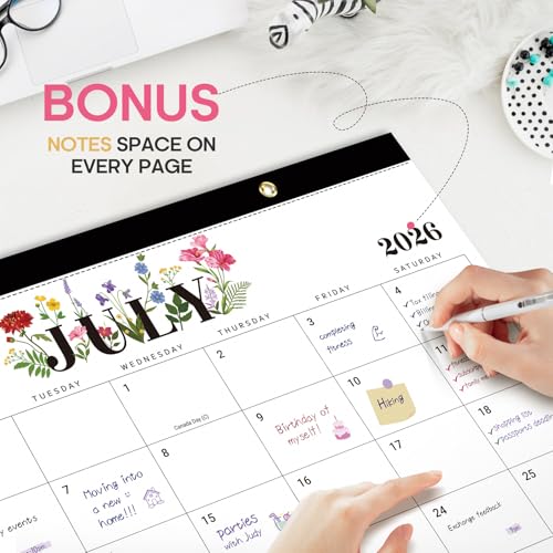 Image of Desk Calendar 2026-2027, 18-Month Calendar Runs from July 2026 to December 2027, Large 17 inch x 12 inch Monthly Desktop & Wall Calendar for Home & Office - Soft Botanica