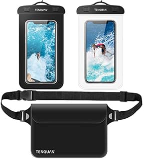 TENQUAN Waterproof Phone Pouch and Waterproof Bag, 2 Cellphone Dry Case with Lanyard and 1 Pouch Dry Bag with Waist/Shoulder Strap, Watertight Sealed Underwater for Swimming Boating Bath Fishing