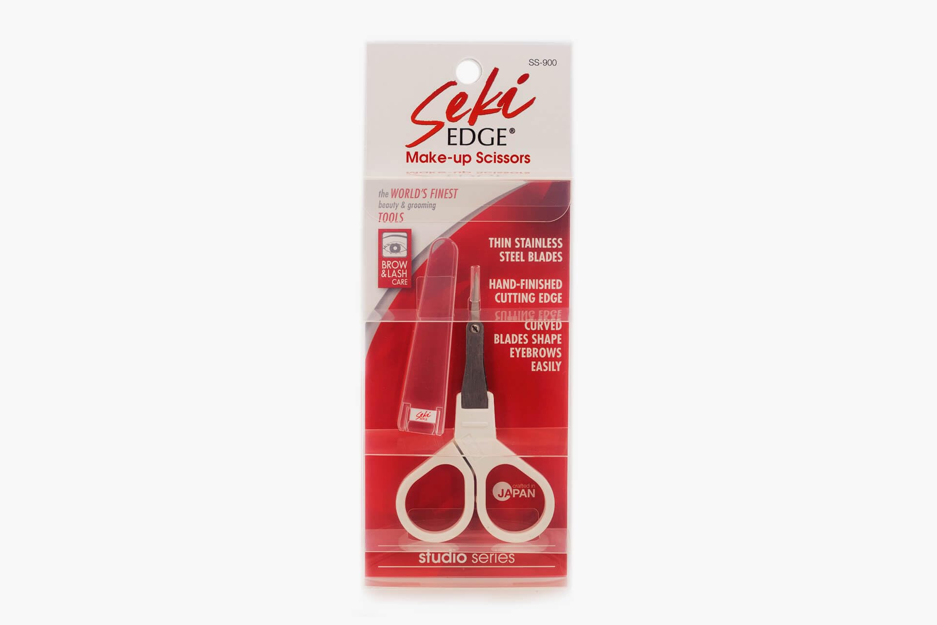 Seki EDGE SS-900 | Made in Japan | Tijeras de maquillaje | Tijeras faciales de acero inoxidable con hojas curvadas afiladas a mano | Compactas, ergonómicas | Para cejas, nariz y vello facial