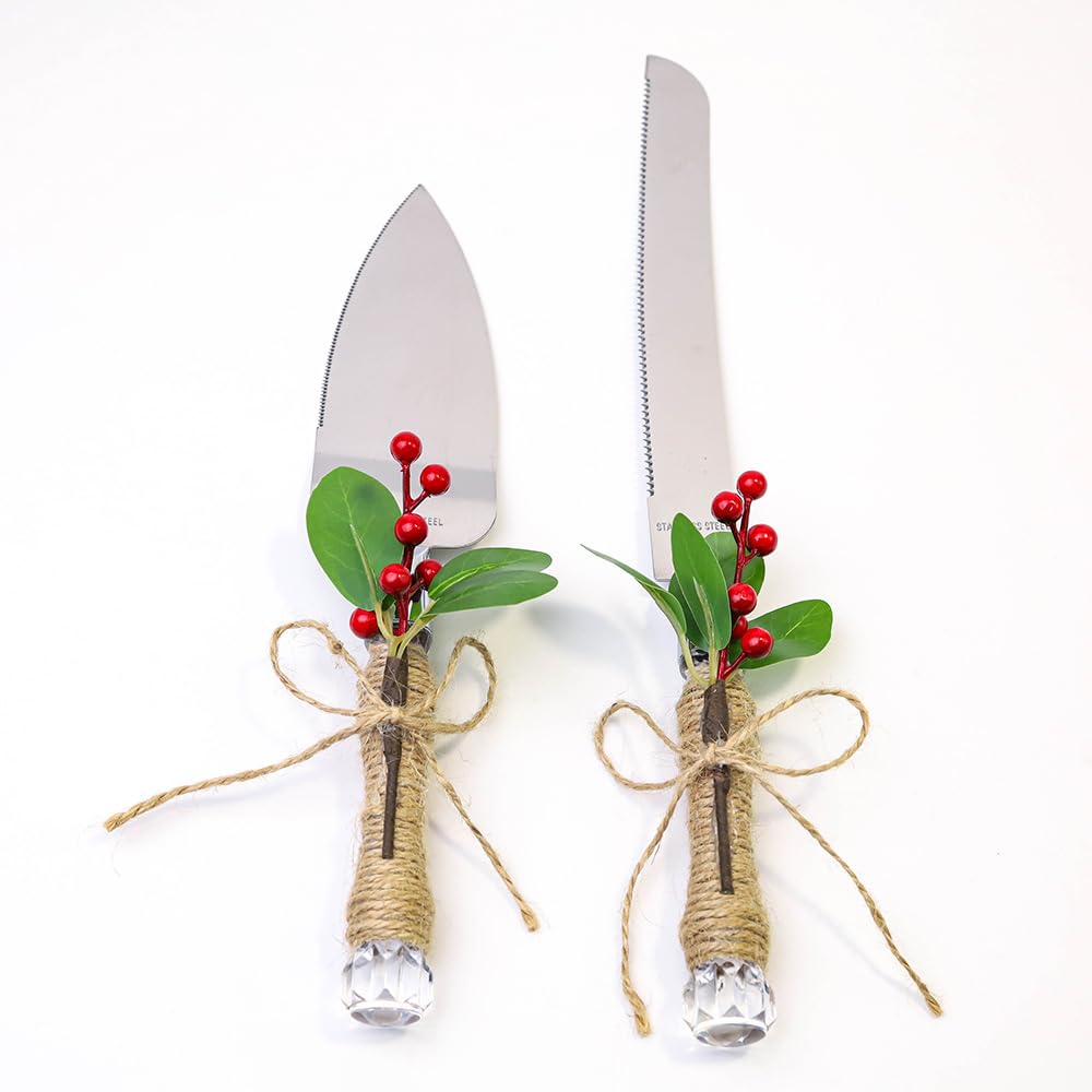 Royal Shang Youpin 2 Pieces Hand Tied Flower Cake Knife Shovel Server Set Stainless Steel Cake Knife Shovel Baking Props Bread Knife Wedding Souvenir Gifts (E)