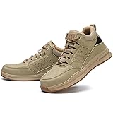 XLFKD Herren High-Top-Sicherheitsschuhe mit Stahlkappe, leicht, wasserabweisend und rutschfest, Arbeitschuhe für das Bauwesen, langlebiges, atmungsaktives Obermaterial,Braun,46