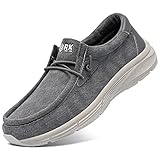 Men‘s Slip On Work Shoes Non Slip Work Shoes Boat Shoes Food Service Loafers Kitchen Chef Shoes Slip Resistant Fishing Driver Canvas Casual Walking Shoes /12US/Grey
