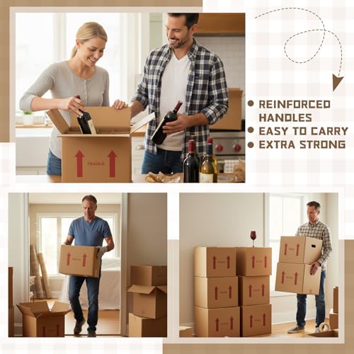 Image of Tatuo 20 Pack Wine Box for Moving, 12 Bottle, with Divider, 16 x 12 x 12 in