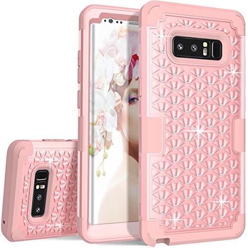 ZAOX Galaxy Note 8 Case - Cute Diamond Studded Bling Rhinestone - Hybrid Heavy Duty Dual Layer Armor Defender Protective Rubber Case with High Impact Shockproof Scratch Proof for Note 8 (Rose Gold)