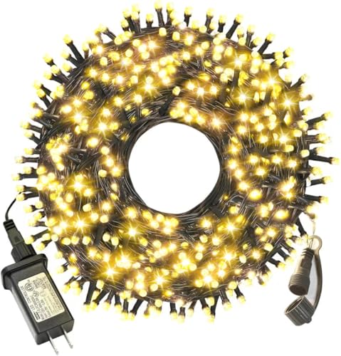 Christmas Lights Outdoor, 105FT 300 LED String Lights Indoor With 8 Modes, End-to-End Plug, UL Certified, Waterproof Fairy Lights for Xmas Tree Decorations Garden Party (Warm White)