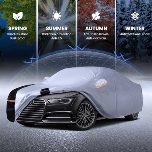 Image of Multi-Layer Car Cover Custom Fit for Audi A6(2004-2026), 100% Waterproof All Weather for Automobiles, Gift with Towel, Heavy Duty Car Covers for Rain Sun UV Protection with Door Zipper