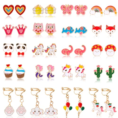Image of Kids Clip On Earrings for Girls 20 /30 /40 Pairs Hypoallergenic Clip on Earrings for Kids Cute Animal Earrings for Little Girls Jewelry Set Party Favor Gift