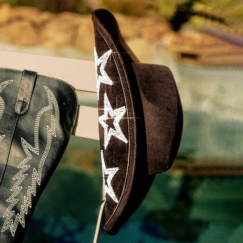 Image of Keilin Rhinestone Cowgirl Hat Disco Cowboy Hat Felt Western Nashville Bachelorette Party Hat for Teens and Adults