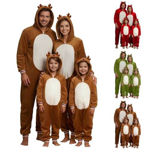 Familial Assorti Tenue Noël Onesie Animal Élan Pyjama en Polaire pour Hiver Chaud, Costume Cosplay Noël Pyjama Combinaison pour Unisexe Adultes Et Enfants