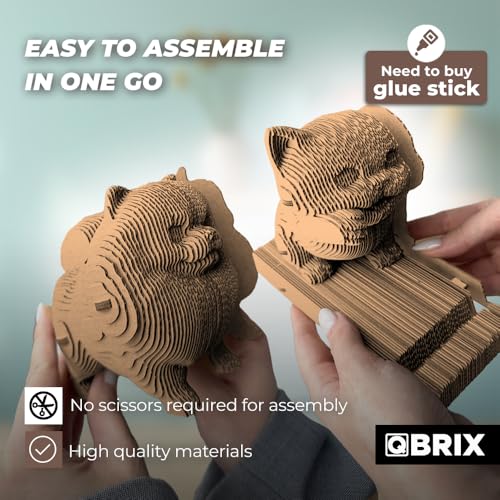 Image of QBRIX 3D Puzzles for Adults Pomeranian Pen Holder and Cat Phone Stand, 3D Puzzles for Adults, 3D Model Kit for Teens, DIY Crafts for Home Decor, Original Gift, Cardboard Model Building Kit