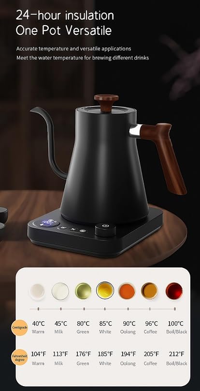 Hervidor eléctrico de cuello de cisne con recipiente interior de acero inoxidable 304, pantalla LCD, control automático de temperatura, 9 litros, ideal para preparar (blanco)